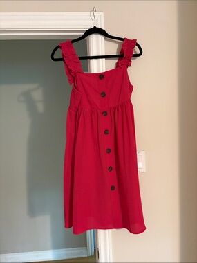 Pink Button-Front Sundress with Ruffle Straps